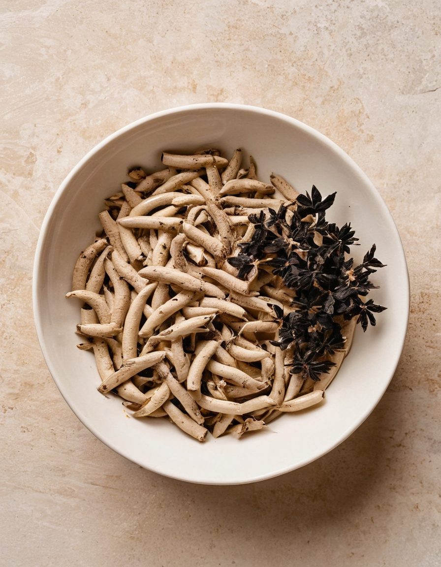 menopause supplement capsules in a ceramic bowl with botanicals