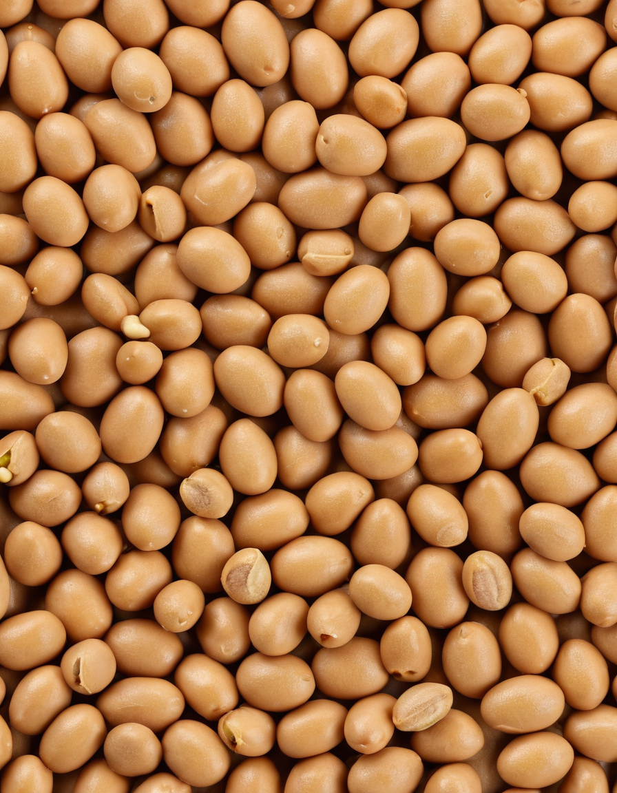 soy isoflavone capsules close-up with soybeans