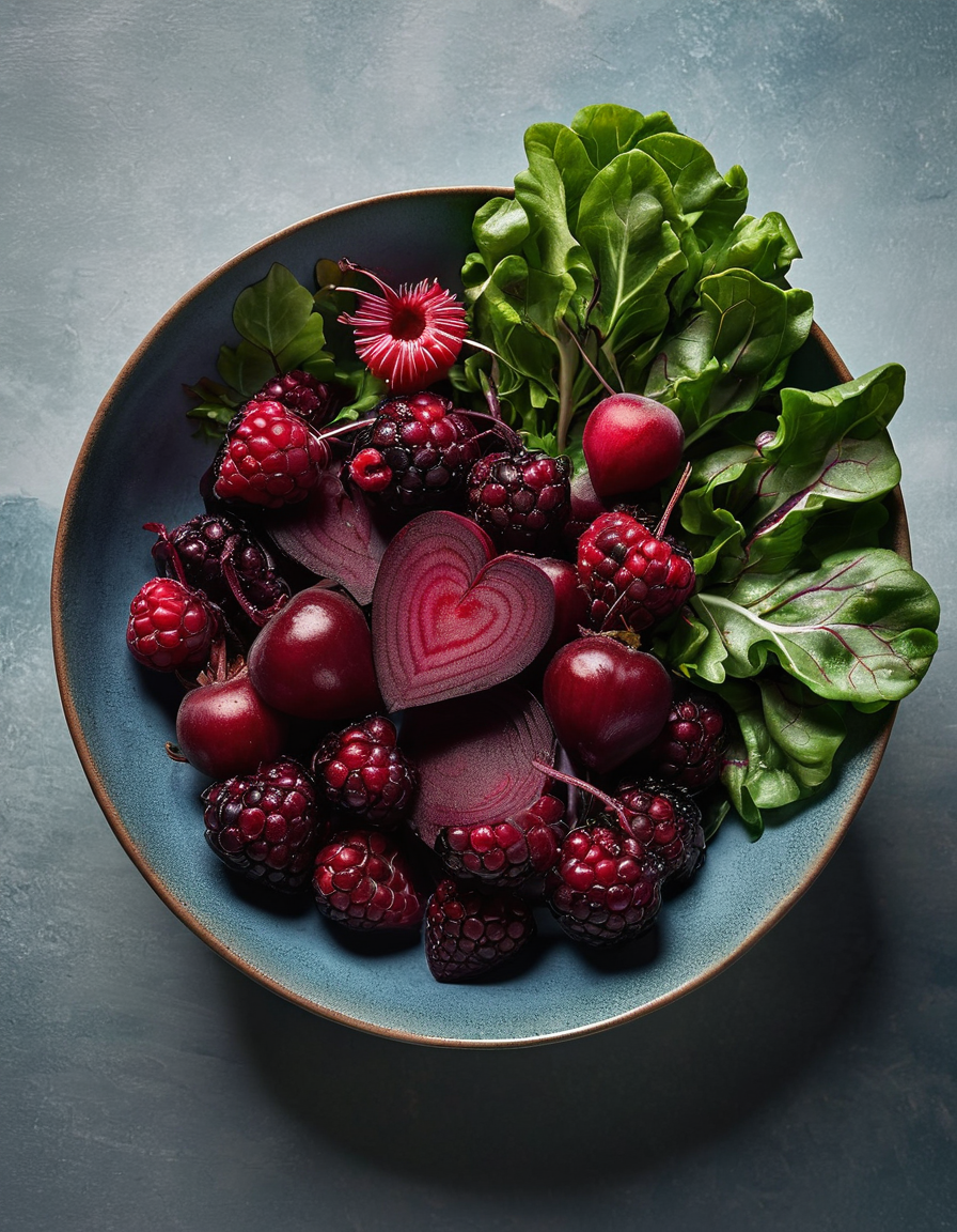 berries and leafy greens in a bowl lifestyle