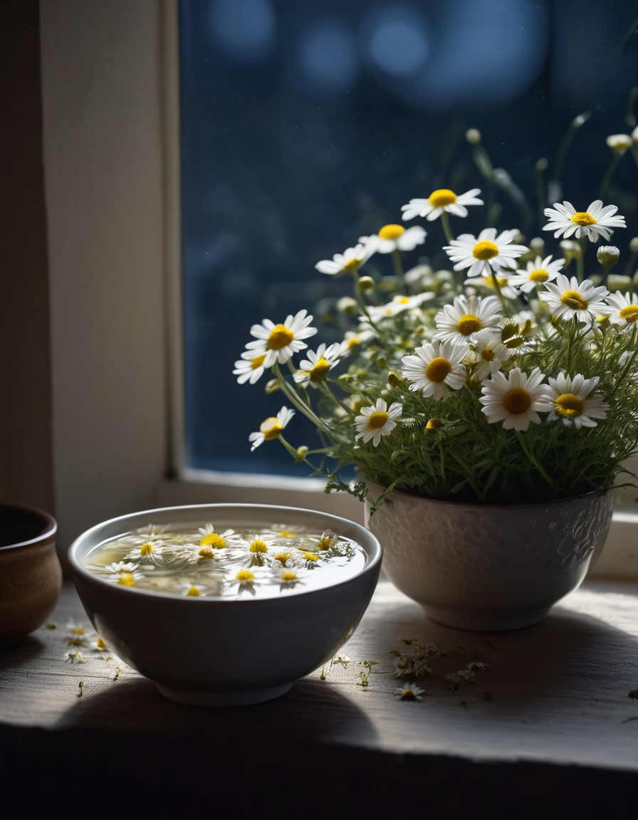 calm herbal tea scene close-up
