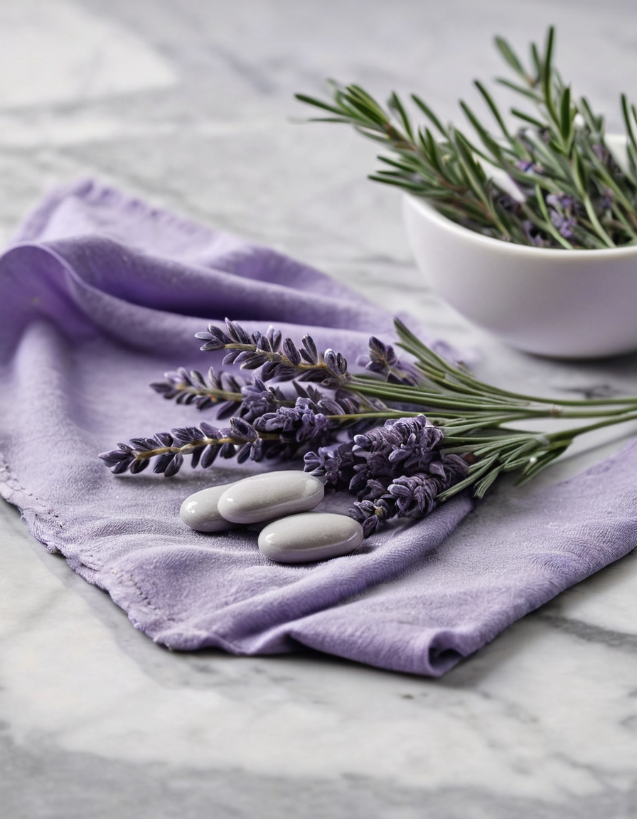 soft lavender and mineral capsule texture close-up