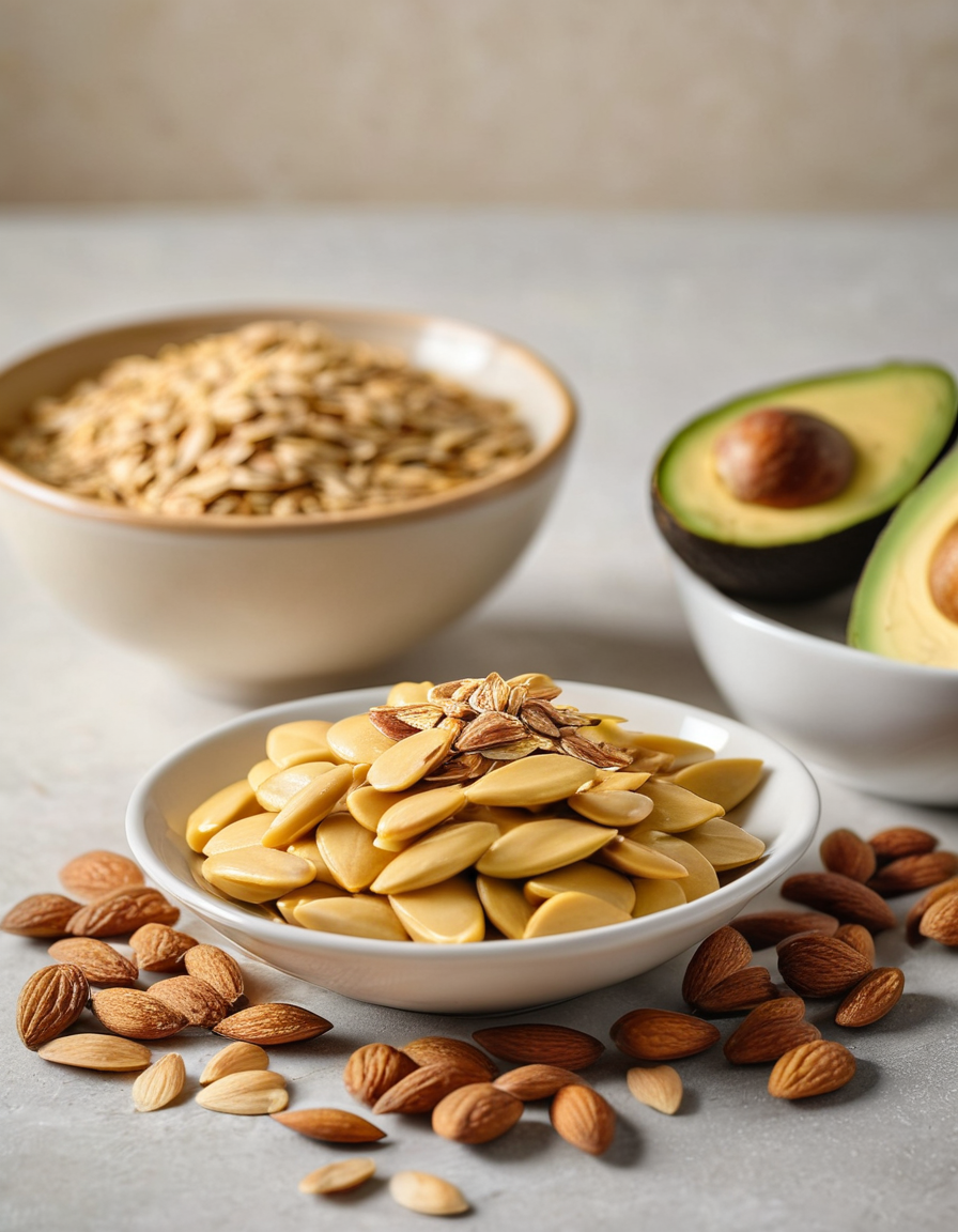 oats and almonds in a bowl macro detail