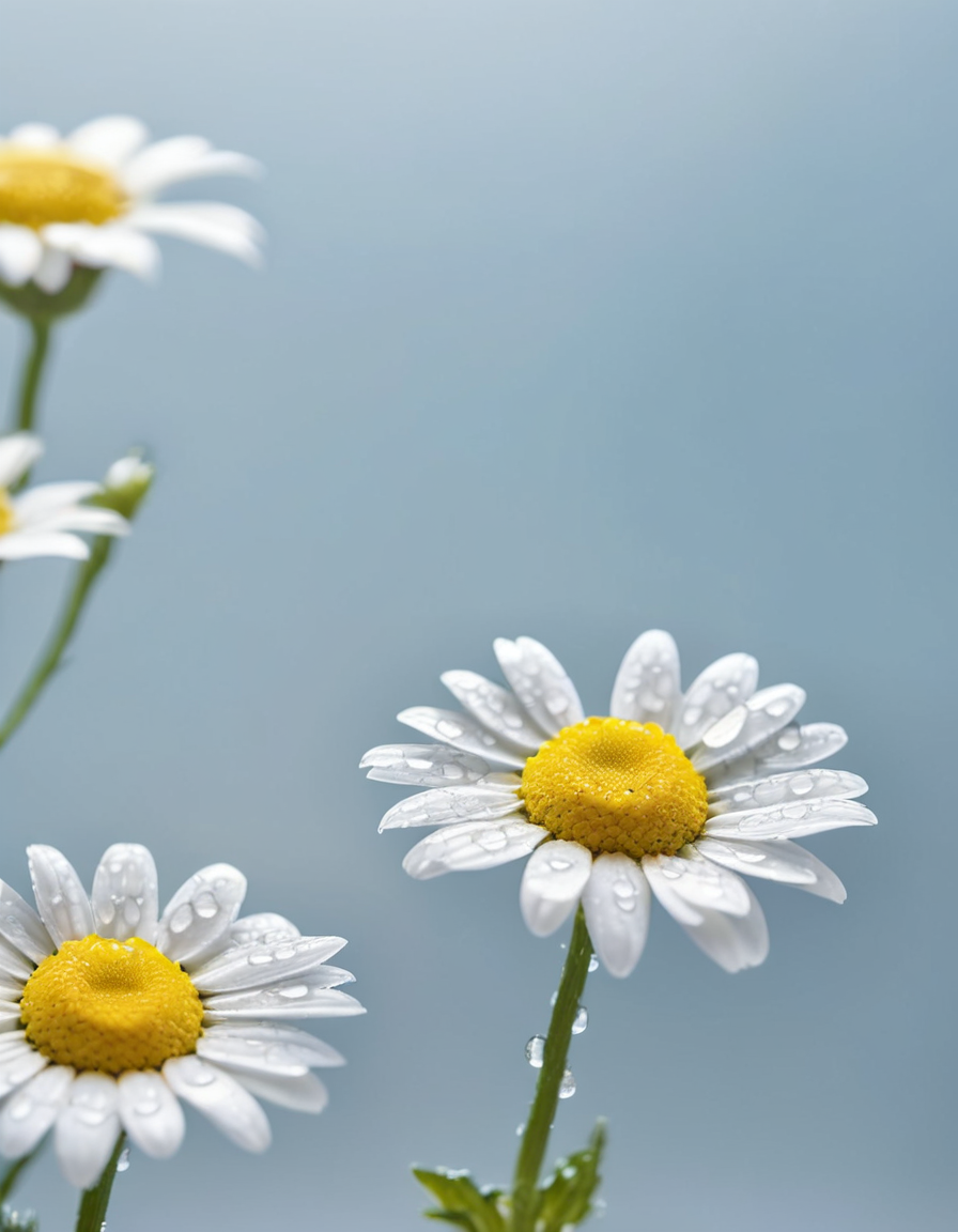 chamomile flowers with white capsules macro detail