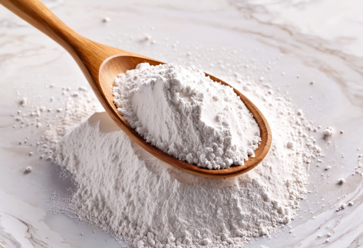 fine white collagen peptide powder macro texture