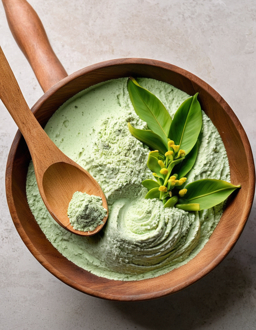 fiber powder with green leaves and flowers lifestyle