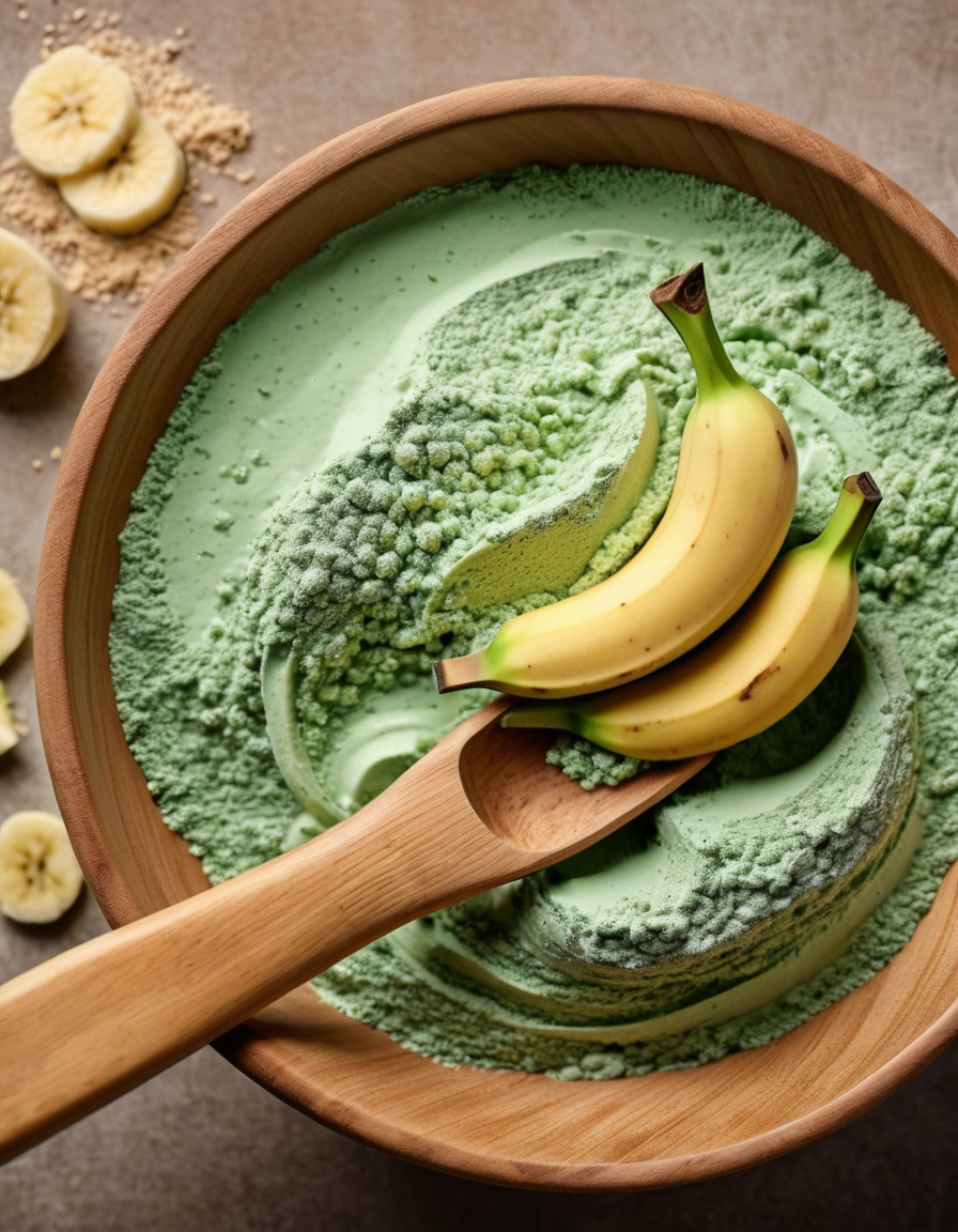 green powder texture close-up with banana