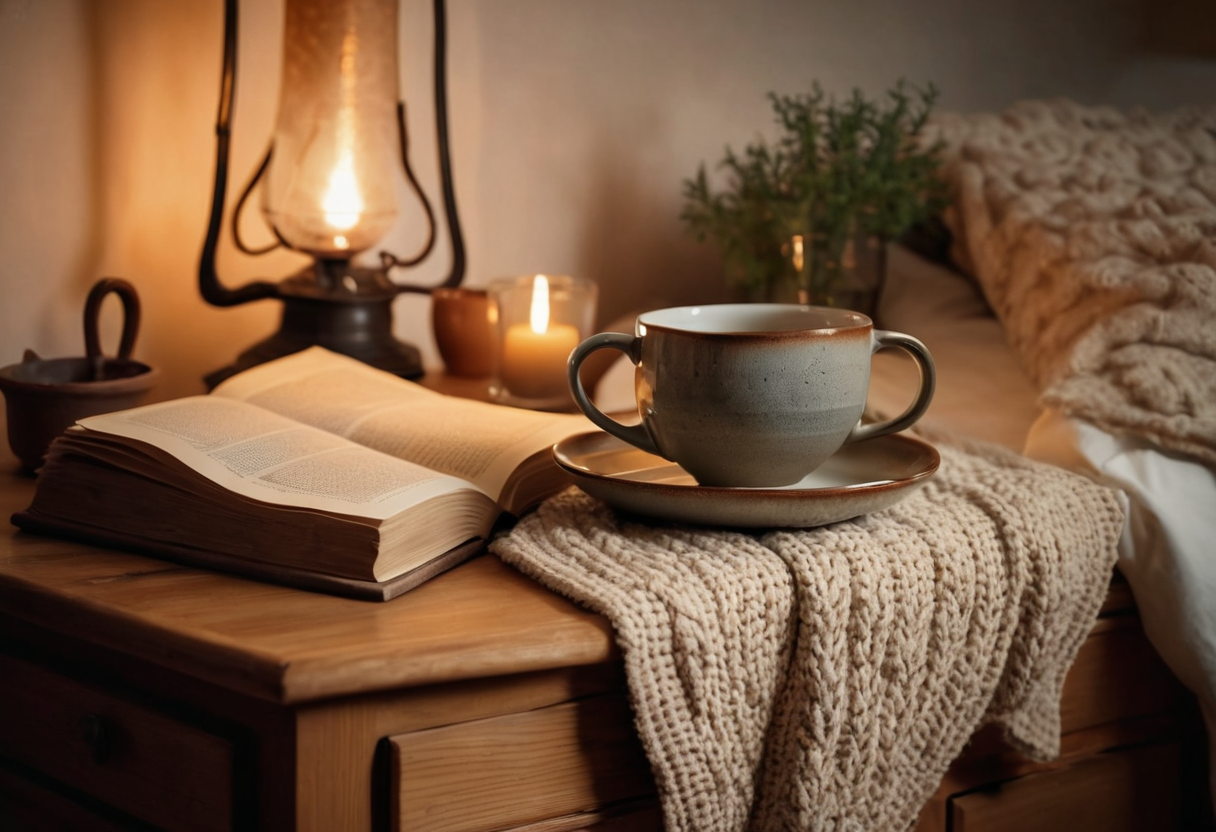 calming bedtime tea scene for better sleep